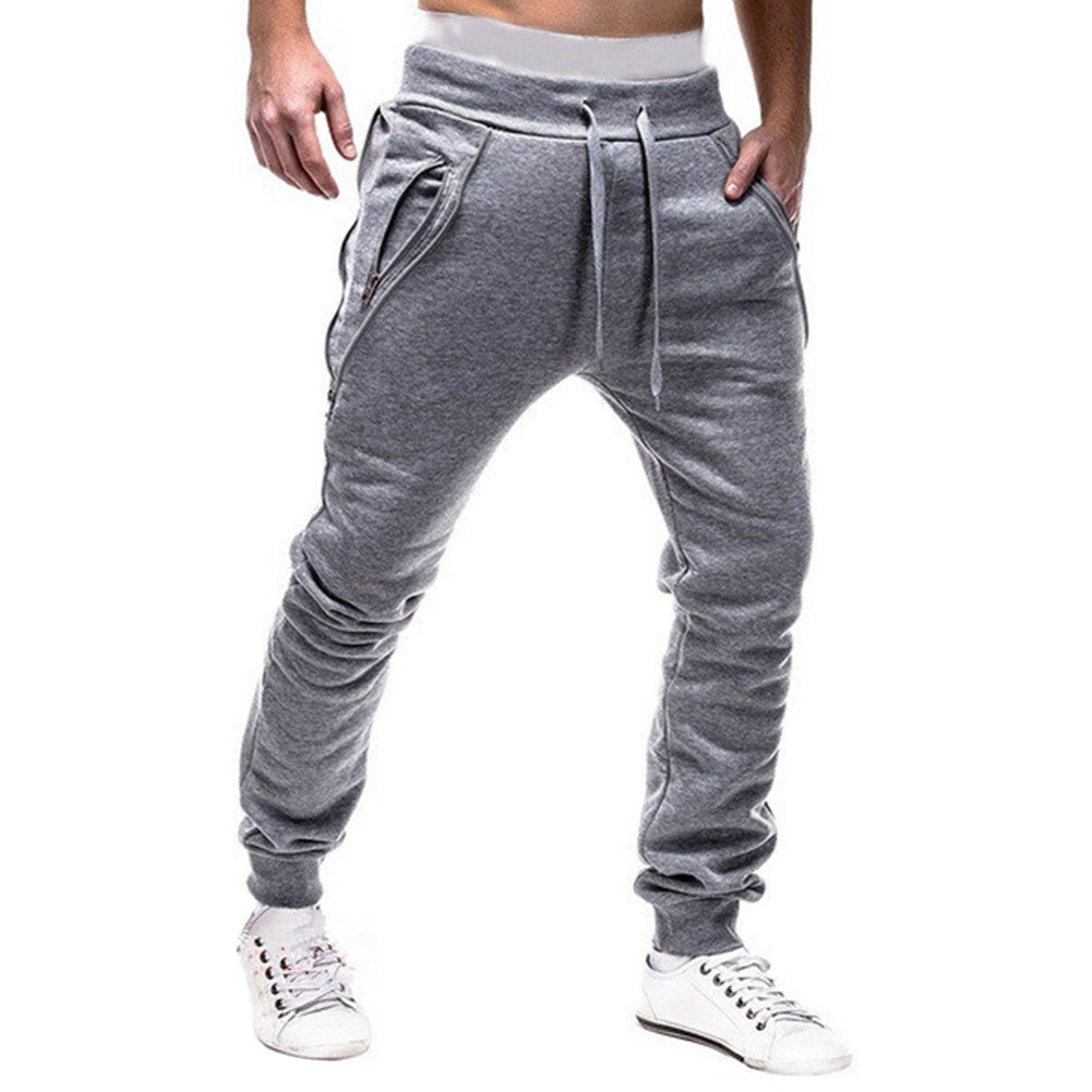 Men Autumn Trousers Elastic Drawstring Slim Casual Pockets Jogging Haren Pants
