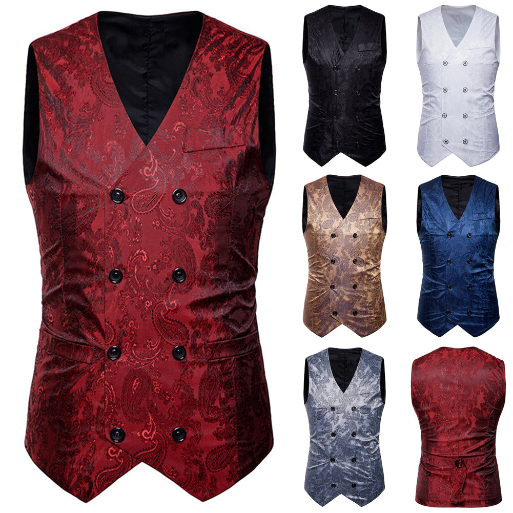 Vintage Men Floral Printed Slim Fit Waistcoat Wedding Party Suit Vest Jacket