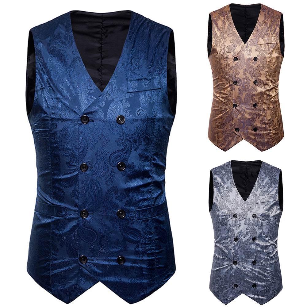 Vintage Men Floral Printed Slim Fit Waistcoat Wedding Party Suit Vest Jacket