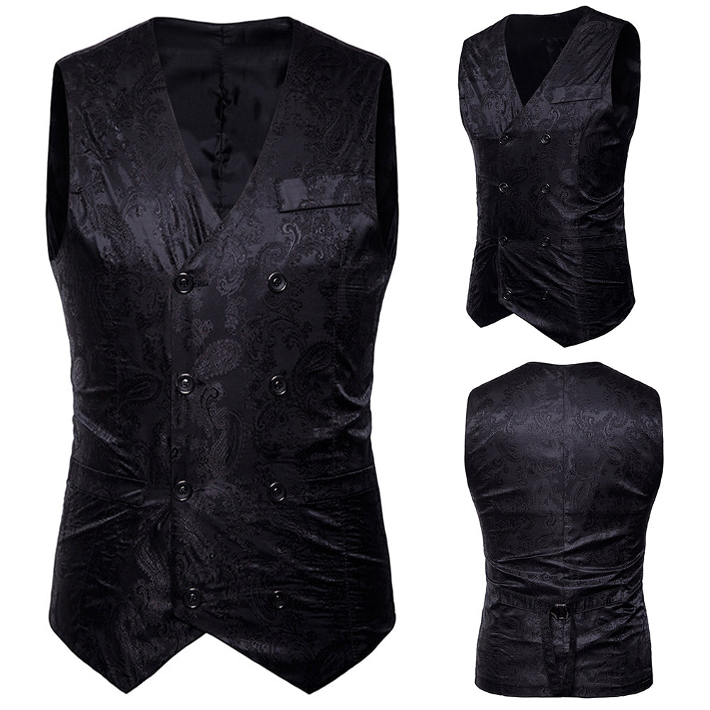 Vintage Men Floral Printed Slim Fit Waistcoat Wedding Party Suit Vest Jacket