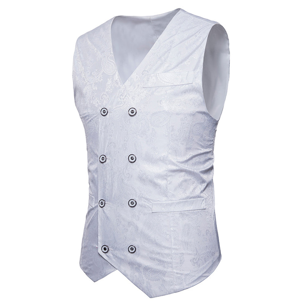 Vintage Men Floral Printed Slim Fit Waistcoat Wedding Party Suit Vest Jacket