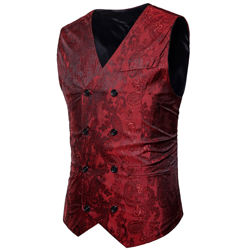 Vintage Men Floral Printed Slim Fit Waistcoat Wedding Party Suit Vest Jacket