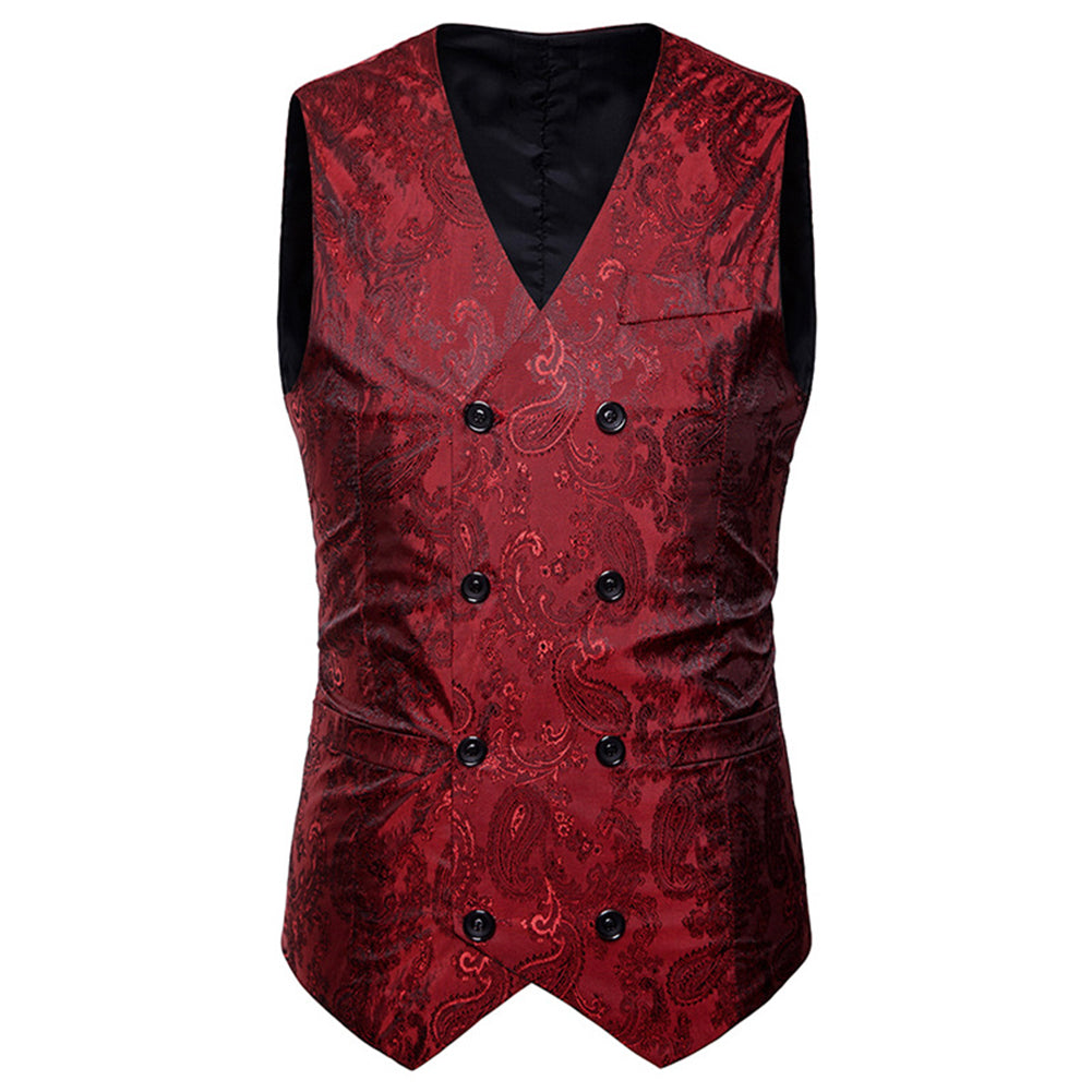 Vintage Men Floral Printed Slim Fit Waistcoat Wedding Party Suit Vest Jacket