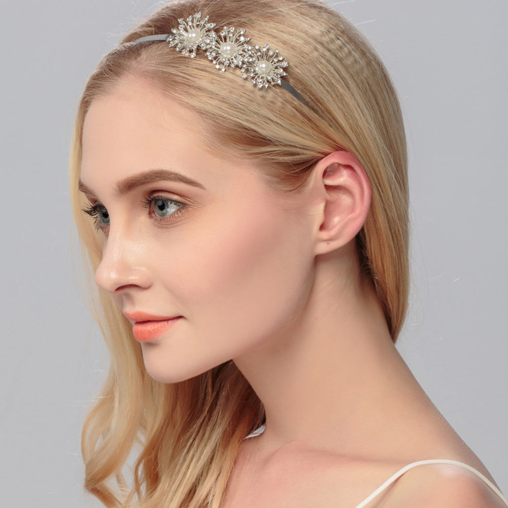 Elegant Sun Flower Imitation Pearl Rhinestone Headband Wedding Party Hair Hoop