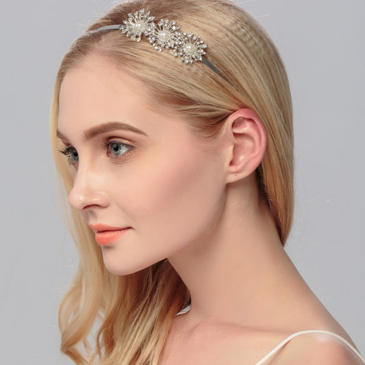 Elegant Sun Flower Imitation Pearl Rhinestone Headband Wedding Party Hair Hoop