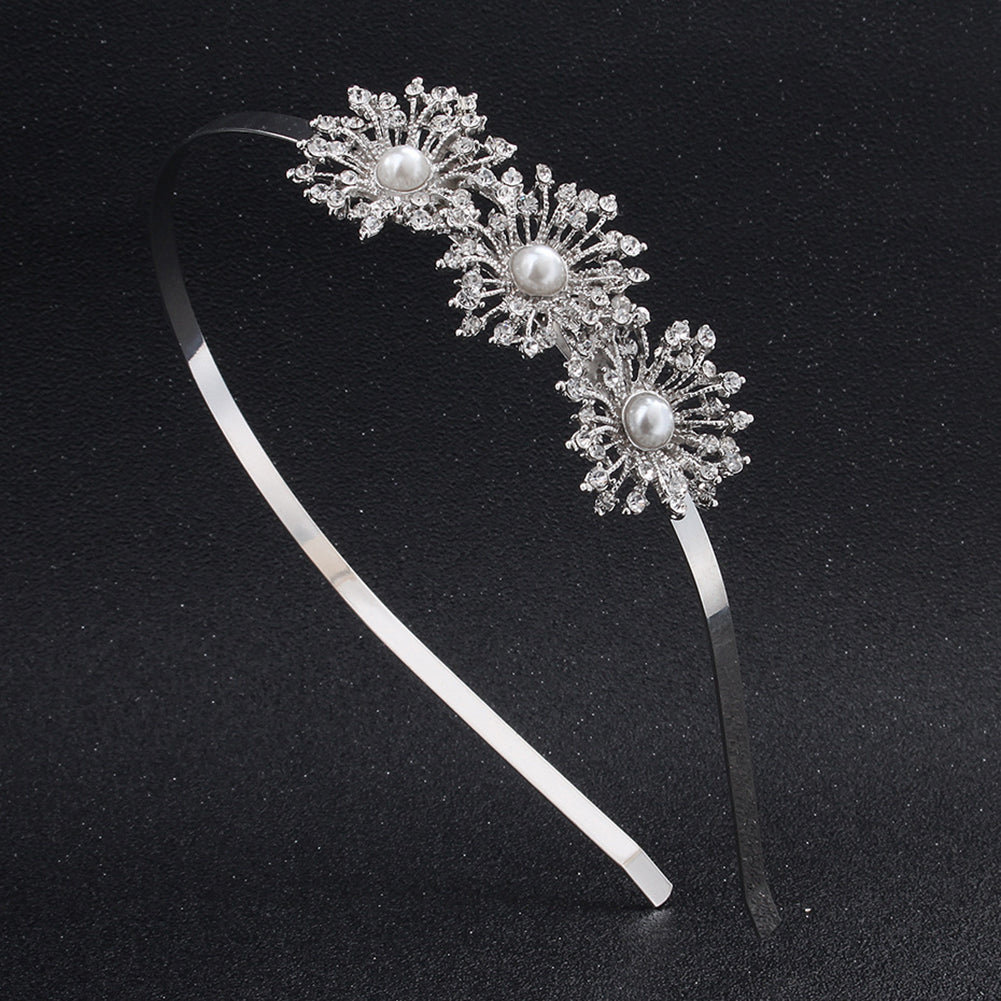 Elegant Sun Flower Imitation Pearl Rhinestone Headband Wedding Party Hair Hoop