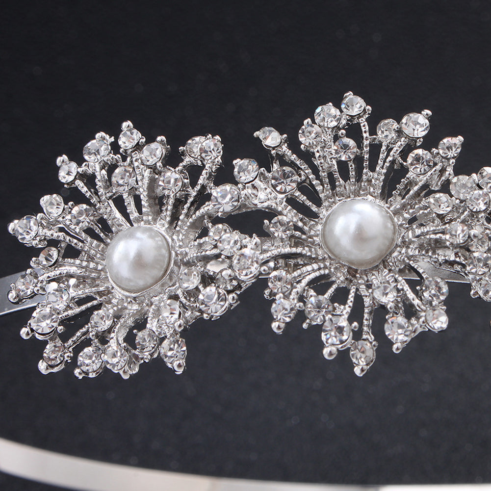 Elegant Sun Flower Imitation Pearl Rhinestone Headband Wedding Party Hair Hoop