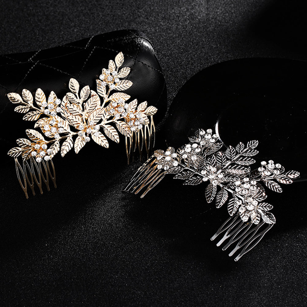 Shiny Leaves Rhinestone Hair Decor Comb Crown Bride Wedding Photo Studio Prop