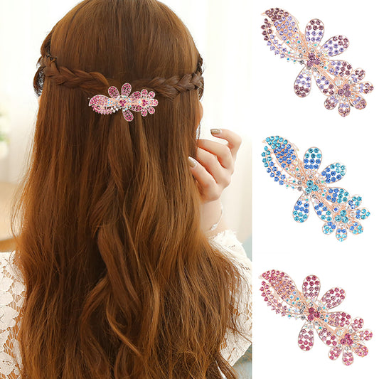 Colorful Hair Clip Pin Ponytail Holder Girl Flower Hairpin Rhinestone Headwear