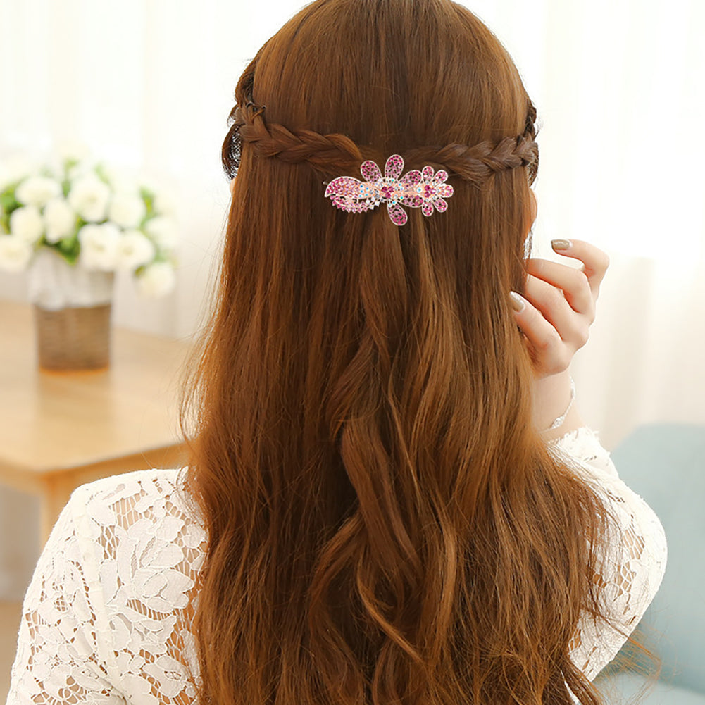 Colorful Hair Clip Pin Ponytail Holder Girl Flower Hairpin Rhinestone Headwear