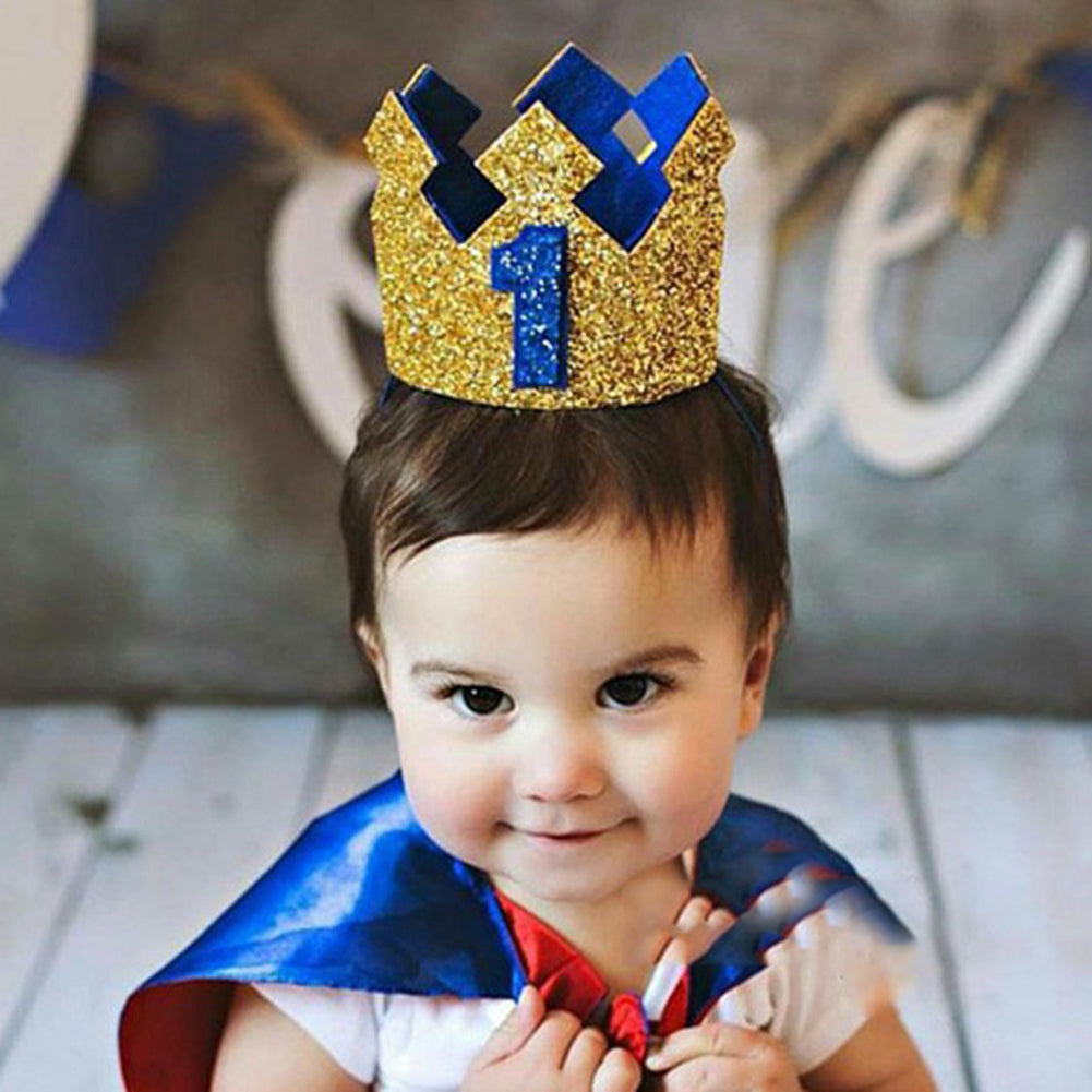 Baby Girl Boy Crown Letter Shiny Sequins Headwear Birthday Festival Headband
