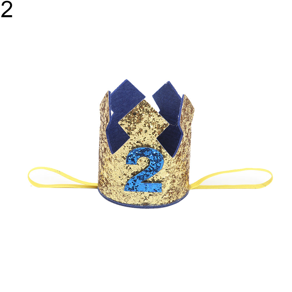 Baby Girl Boy Crown Letter Shiny Sequins Headwear Birthday Festival Headband