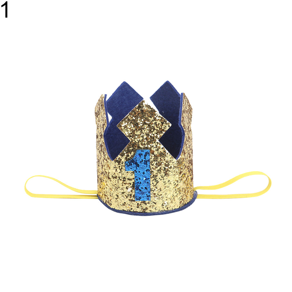 Baby Girl Boy Crown Letter Shiny Sequins Headwear Birthday Festival Headband