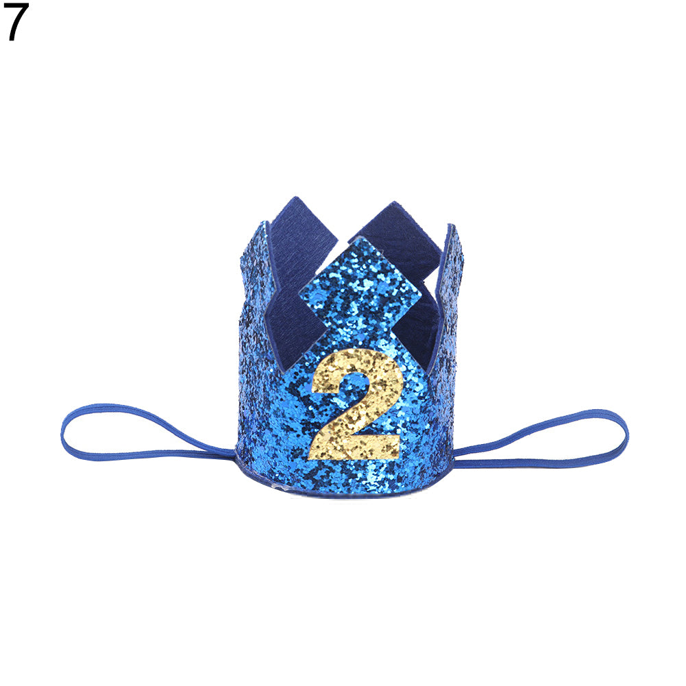 Baby Girl Boy Crown Letter Shiny Sequins Headwear Birthday Festival Headband