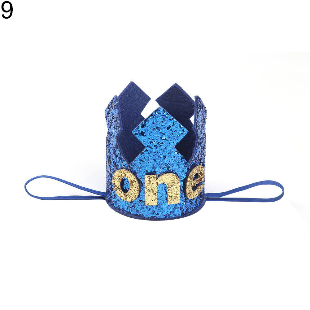Baby Girl Boy Crown Letter Shiny Sequins Headwear Birthday Festival Headband