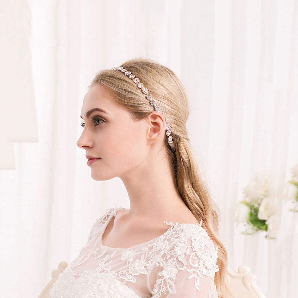 Shiny Flower Rhinestone Bridal Wedding Evening Party Ribbon Headband Accessory