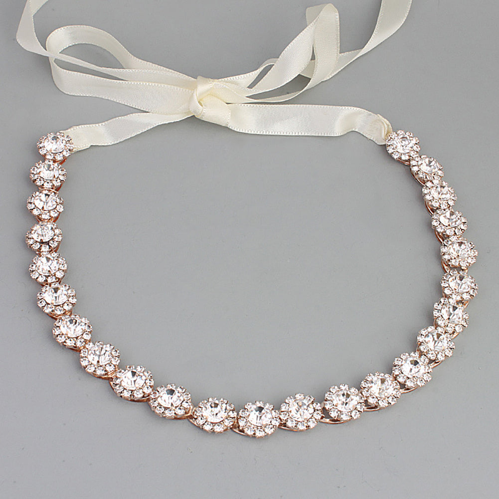 Shiny Flower Rhinestone Bridal Wedding Evening Party Ribbon Headband Accessory