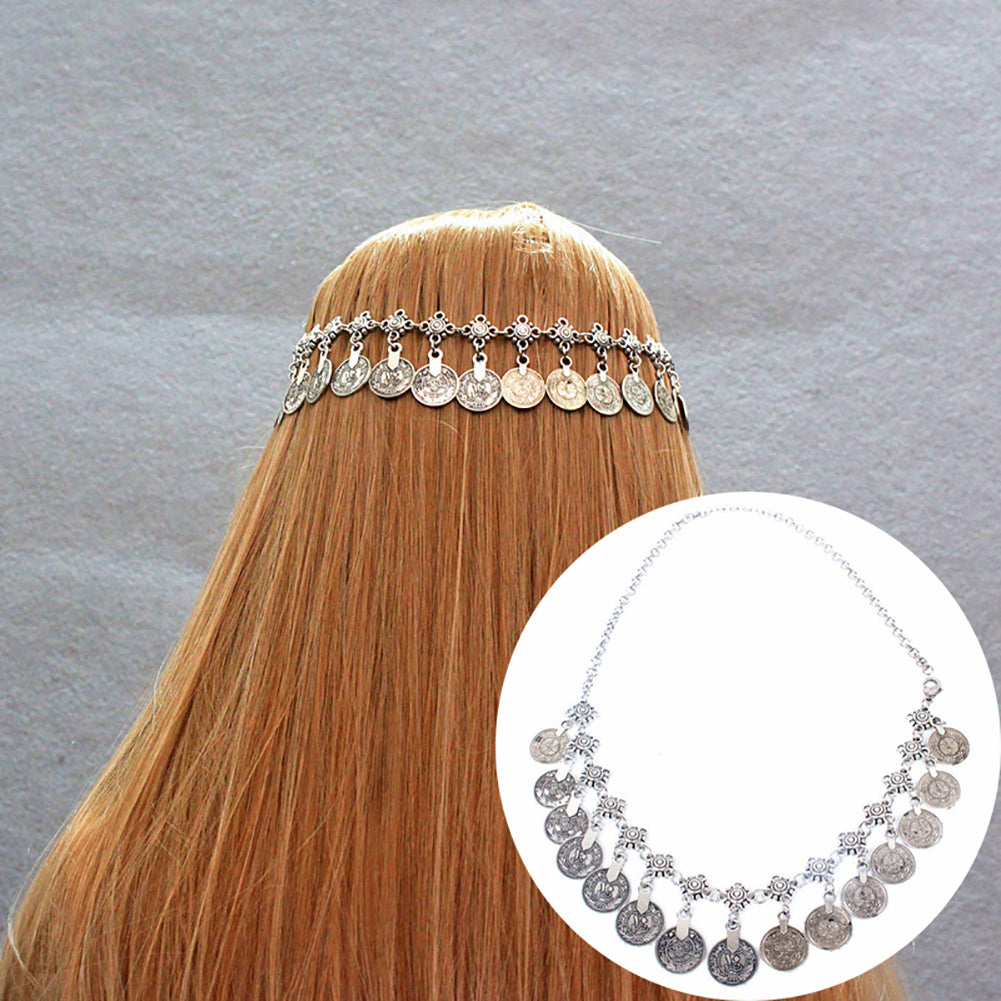 Boho Women Head Chain Antique Coin Pendant Headband Headpiece Hair Band Jewelry