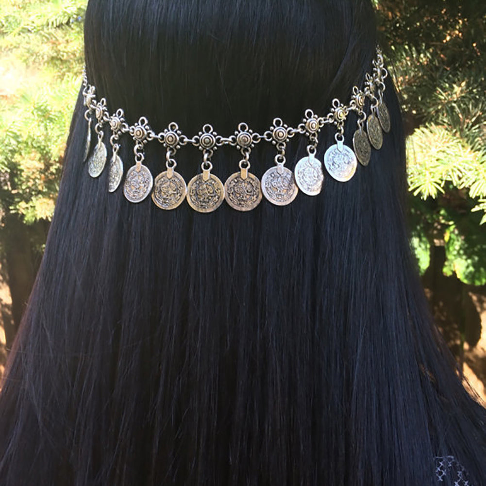Boho Women Head Chain Antique Coin Pendant Headband Headpiece Hair Band Jewelry