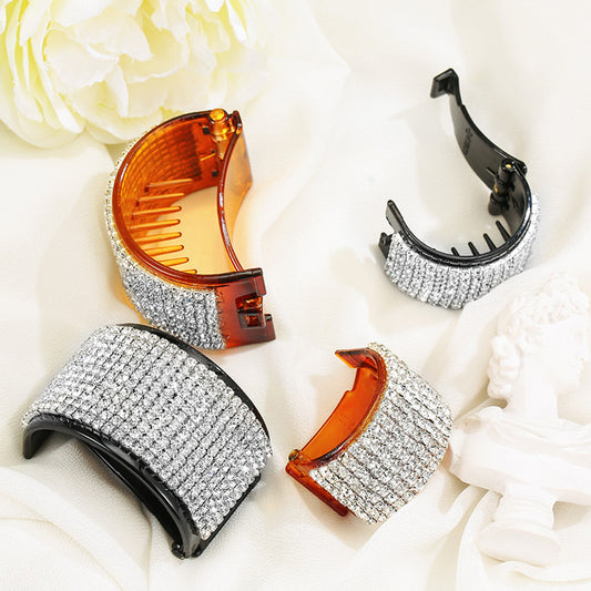 Fashion Rhinestone Plastic Hairpin Women Ponytail Hair Clip Headwear Accessory