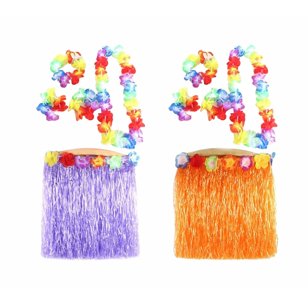 5Pcs Adult Hula Show Grass Skirt Garland Wristband Hawaiian Party Dress Decor