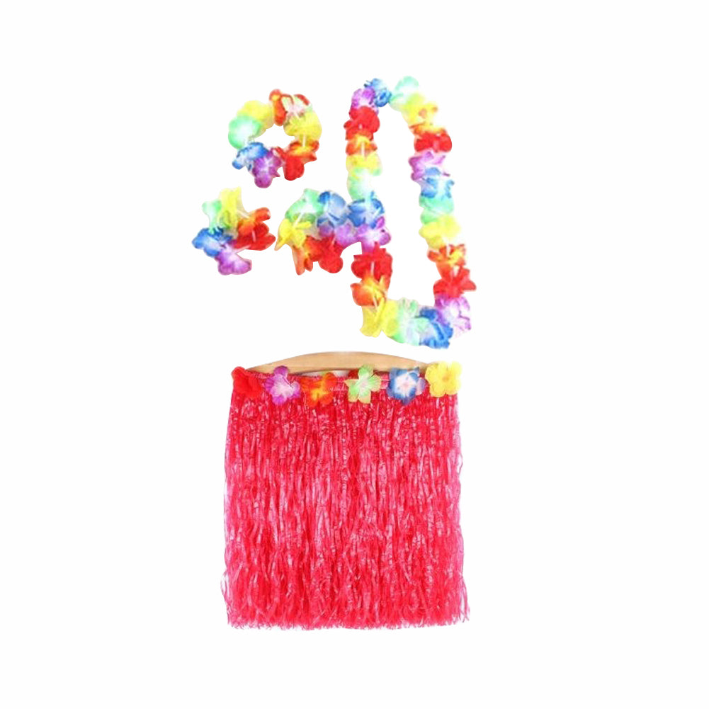 5Pcs Adult Hula Show Grass Skirt Garland Wristband Hawaiian Party Dress Decor