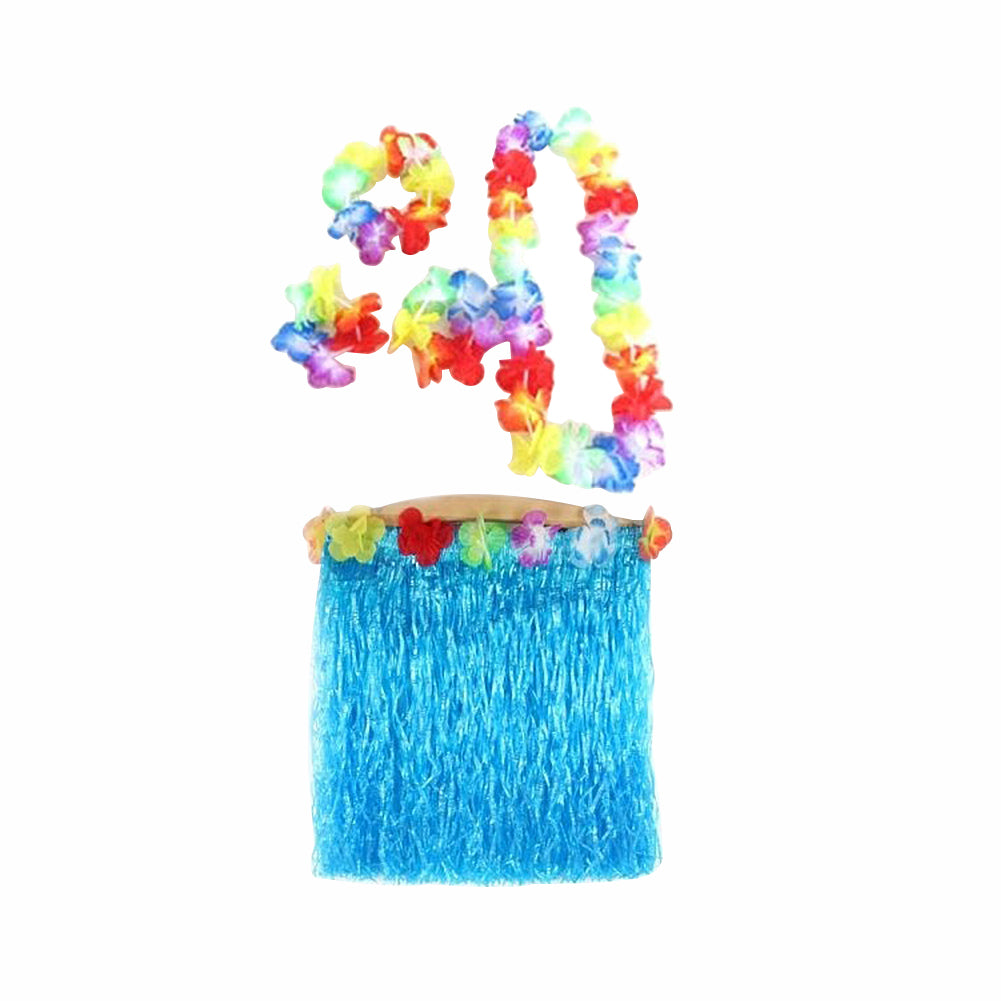 5Pcs Adult Hula Show Grass Skirt Garland Wristband Hawaiian Party Dress Decor