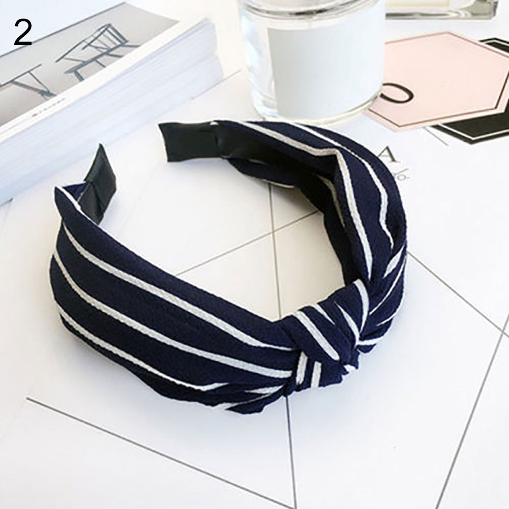 Fashion Women Floral Stripes Dots Printed Cross Knotting Hair Band Hoop Headband