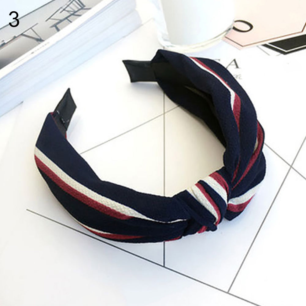 Fashion Women Floral Stripes Dots Printed Cross Knotting Hair Band Hoop Headband
