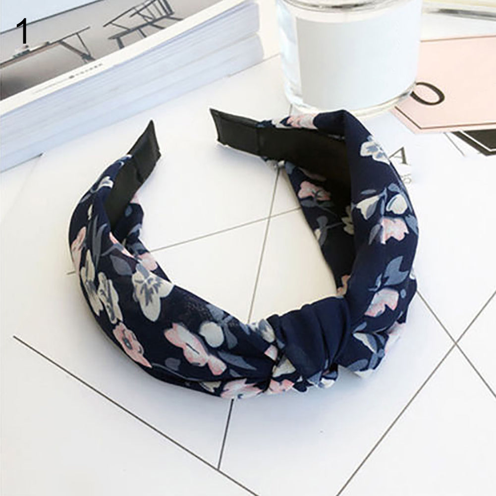 Fashion Women Floral Stripes Dots Printed Cross Knotting Hair Band Hoop Headband