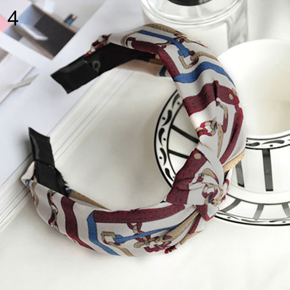 Fashion Women Floral Stripes Dots Printed Cross Knotting Hair Band Hoop Headband