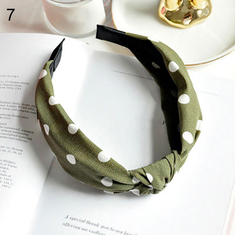Fashion Women Floral Stripes Dots Printed Cross Knotting Hair Band Hoop Headband
