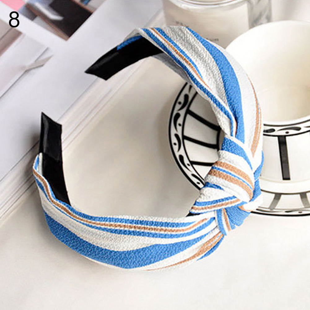 Fashion Women Floral Stripes Dots Printed Cross Knotting Hair Band Hoop Headband