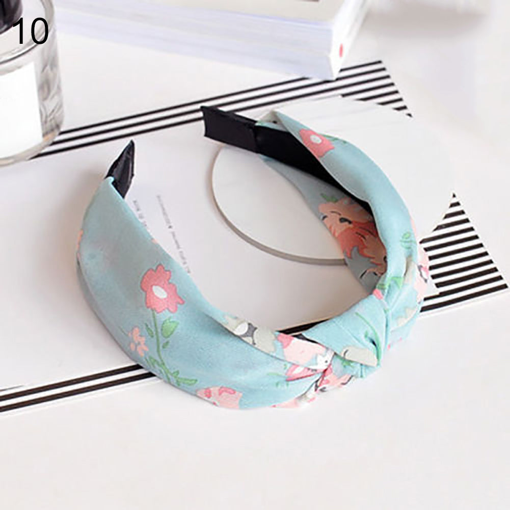 Fashion Women Floral Stripes Dots Printed Cross Knotting Hair Band Hoop Headband