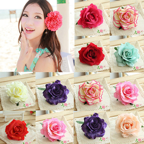 Women Sweet Big Rose Blossom Flower Wedding Bridal Hair Clip Hairpin Brooch Pin