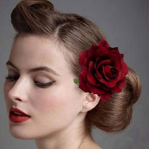 Women Sweet Big Rose Blossom Flower Wedding Bridal Hair Clip Hairpin Brooch Pin