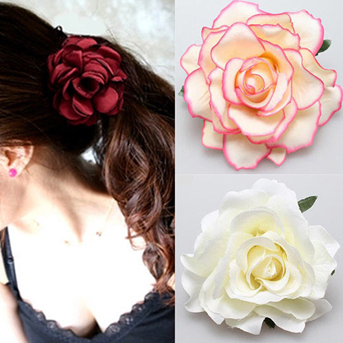 Women Sweet Big Rose Blossom Flower Wedding Bridal Hair Clip Hairpin Brooch Pin