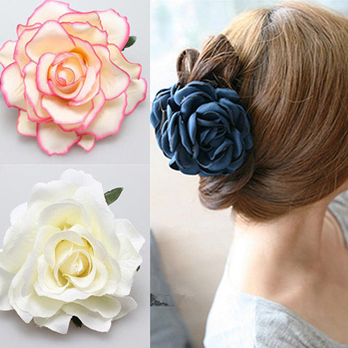 Women Sweet Big Rose Blossom Flower Wedding Bridal Hair Clip Hairpin Brooch Pin