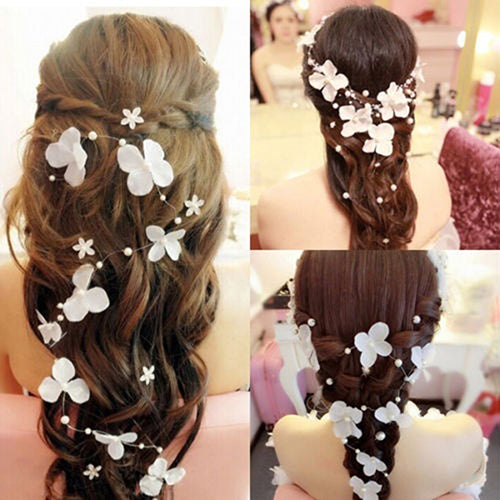 Women Bendable Faux Pearl Flower Wedding Party Bridal Headband Tiara Headwear