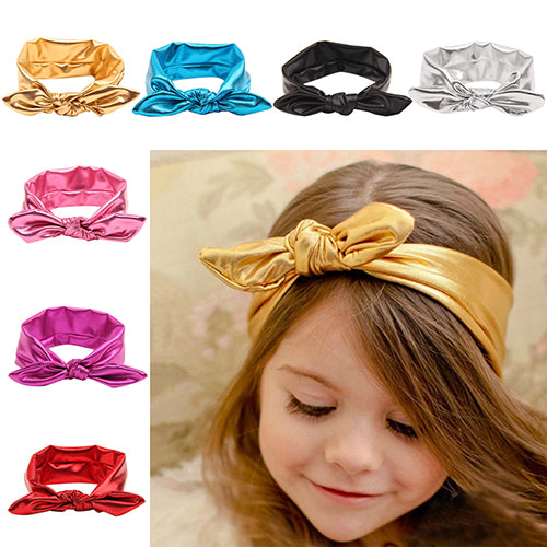 Baby Girl Kids Gilding Stretch Rabbit Ear Hair Bow Turban Knot Headband Hairband