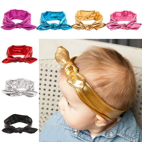 Baby Girl Kids Gilding Stretch Rabbit Ear Hair Bow Turban Knot Headband Hairband