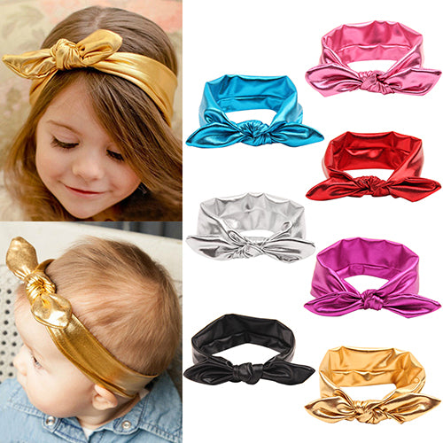 Baby Girl Kids Gilding Stretch Rabbit Ear Hair Bow Turban Knot Headband Hairband