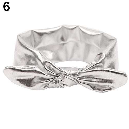 Baby Girl Kids Gilding Stretch Rabbit Ear Hair Bow Turban Knot Headband Hairband