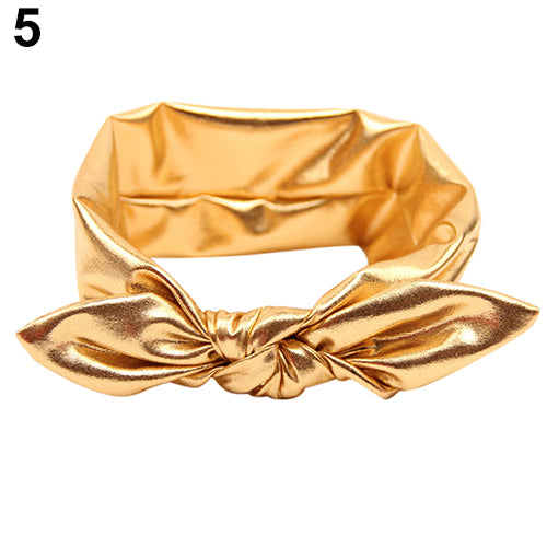 Baby Girl Kids Gilding Stretch Rabbit Ear Hair Bow Turban Knot Headband Hairband