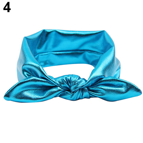 Baby Girl Kids Gilding Stretch Rabbit Ear Hair Bow Turban Knot Headband Hairband