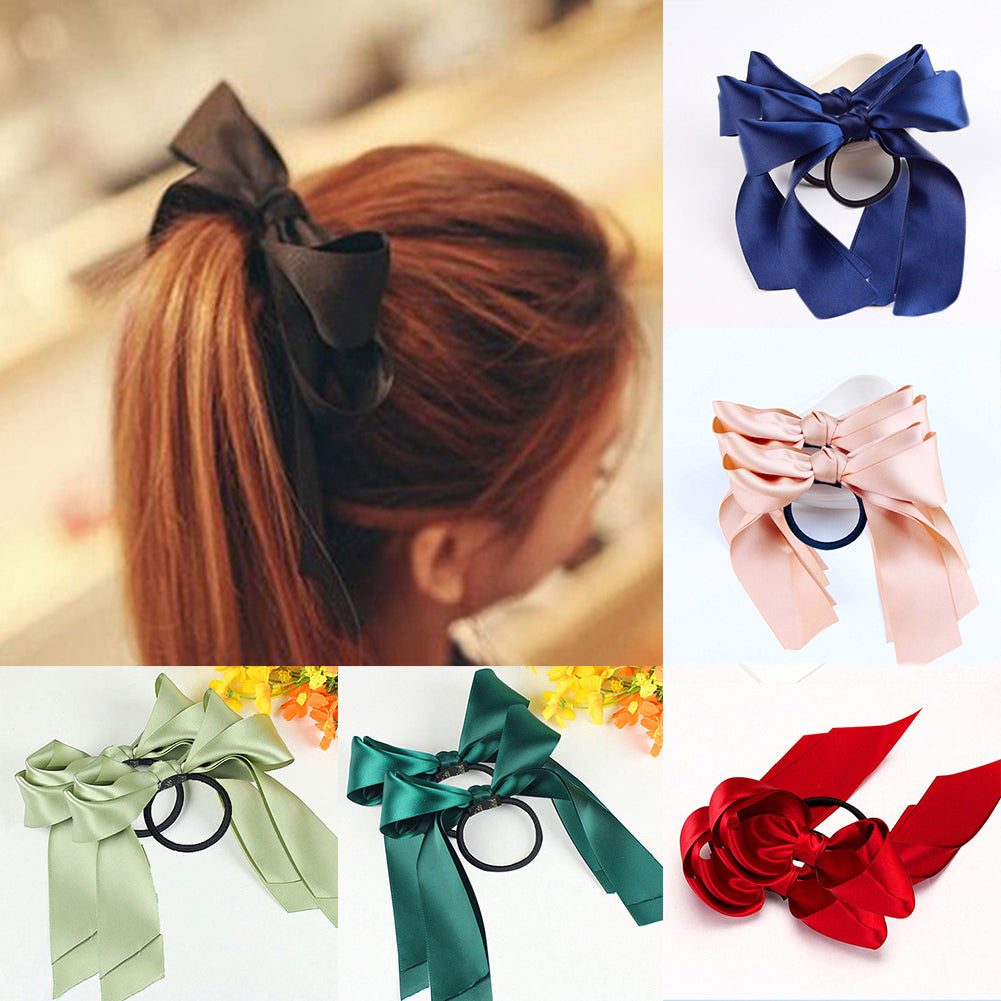 2 Pcs Ribbon Rope Bowknot Hair Ties Elastic Hair Band Girl Hair Accessories