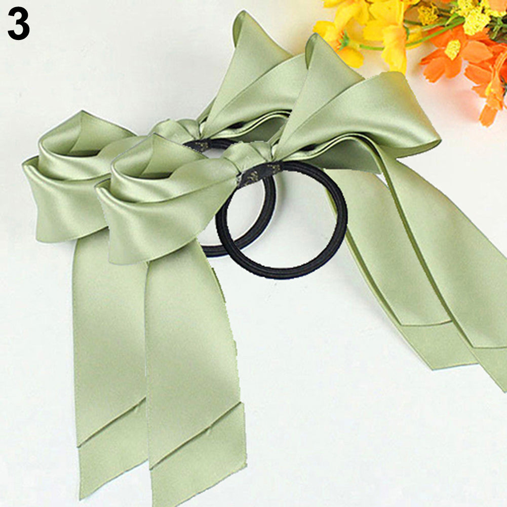 2 Pcs Ribbon Rope Bowknot Hair Ties Elastic Hair Band Girl Hair Accessories