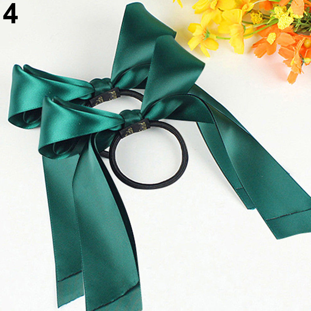 2 Pcs Ribbon Rope Bowknot Hair Ties Elastic Hair Band Girl Hair Accessories