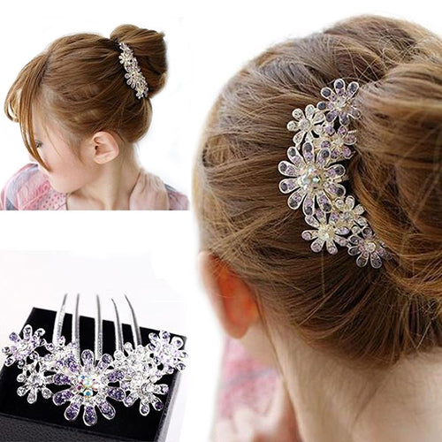 Floral Rhinestone Inlaid Hairpin Hair Clip Women Hair Comb Fashion Accessory