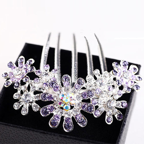 Floral Rhinestone Inlaid Hairpin Hair Clip Women Hair Comb Fashion Accessory